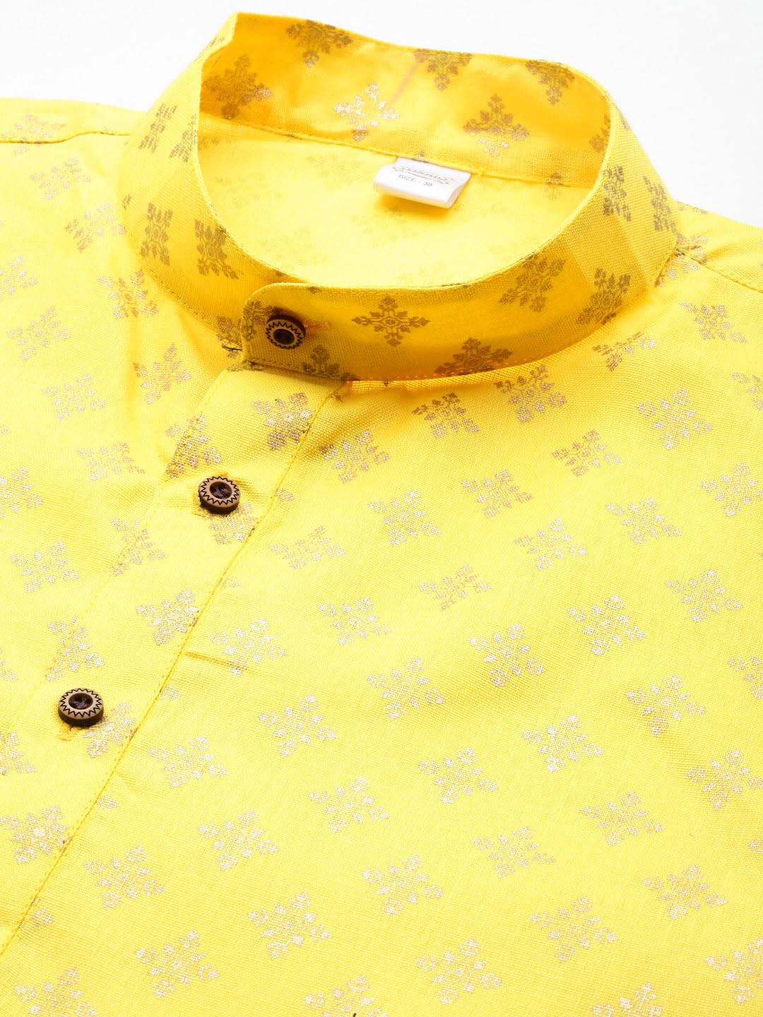 Luxrio Men's Polycotton Geometric Relaxed Kurta Yellow Gold