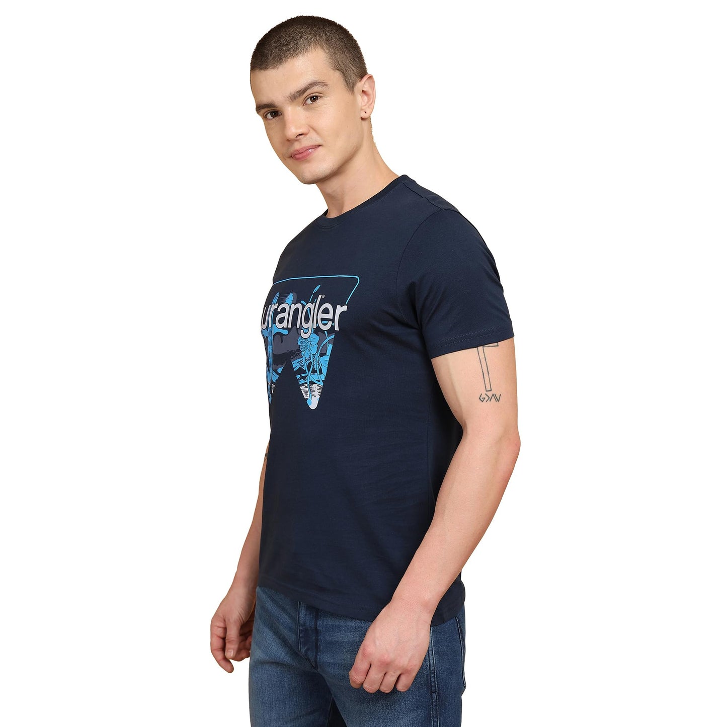 Wrangler Men's Solid Regular Fit Shirt (WMTS006311_Blue