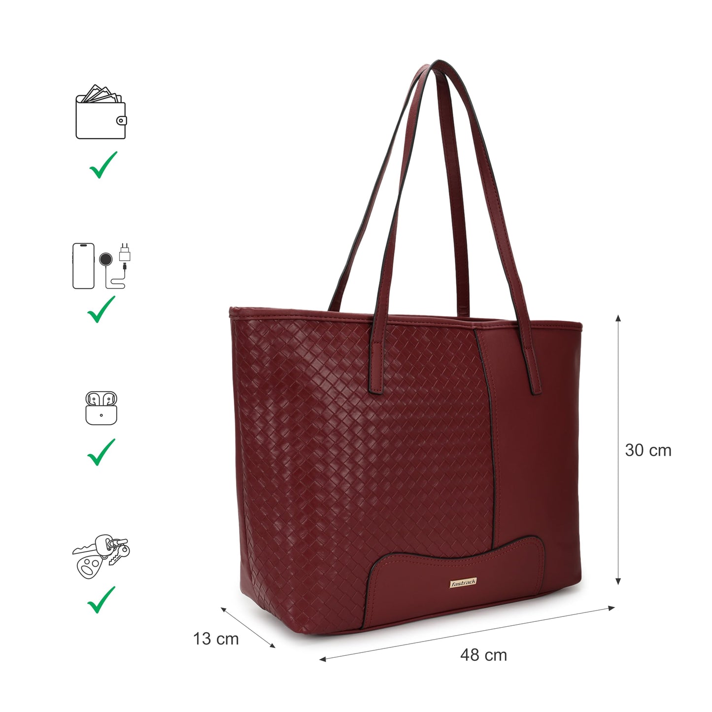 Fastrack Textured Quilted Weaving Tote Bag For Women | Fits Upto 15" Laptop | Trendy Faux Leather Tote With Zip Closure and Comfy Shoulder Straps | Spacious Handbag With Inner Pockets