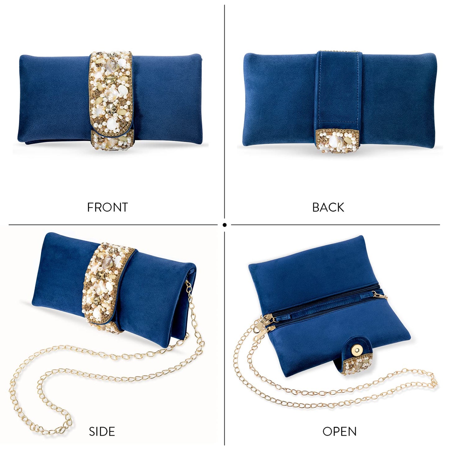 Peora Blue Clutch Purses for Women Handmade Evening Handbags Bridal Clutch(C01B)