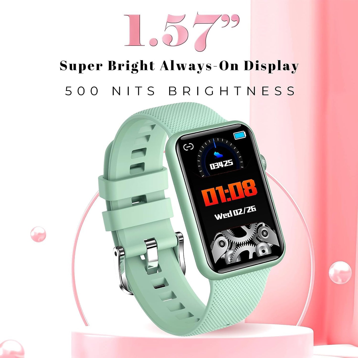 GIZMORE Slate 1.57 inch AOD Display | AI | Sports Modes | SpO2, BT Calling Smartwatch (Green)