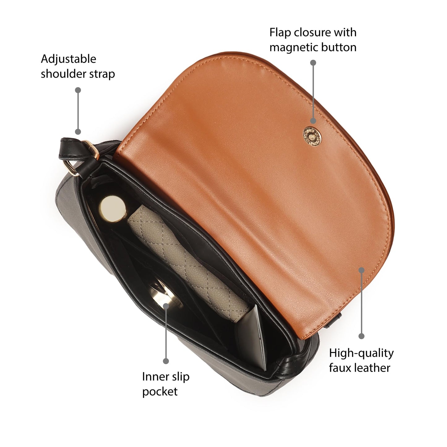 Fastrack Double Compartment Sling Bag For Women | Faux Leather Sling Bag With Magnetic Button Closure | Adjustable Shoulder Strap | Trendy Crossbody Bag For Girls | Trendy Handbags, Tan