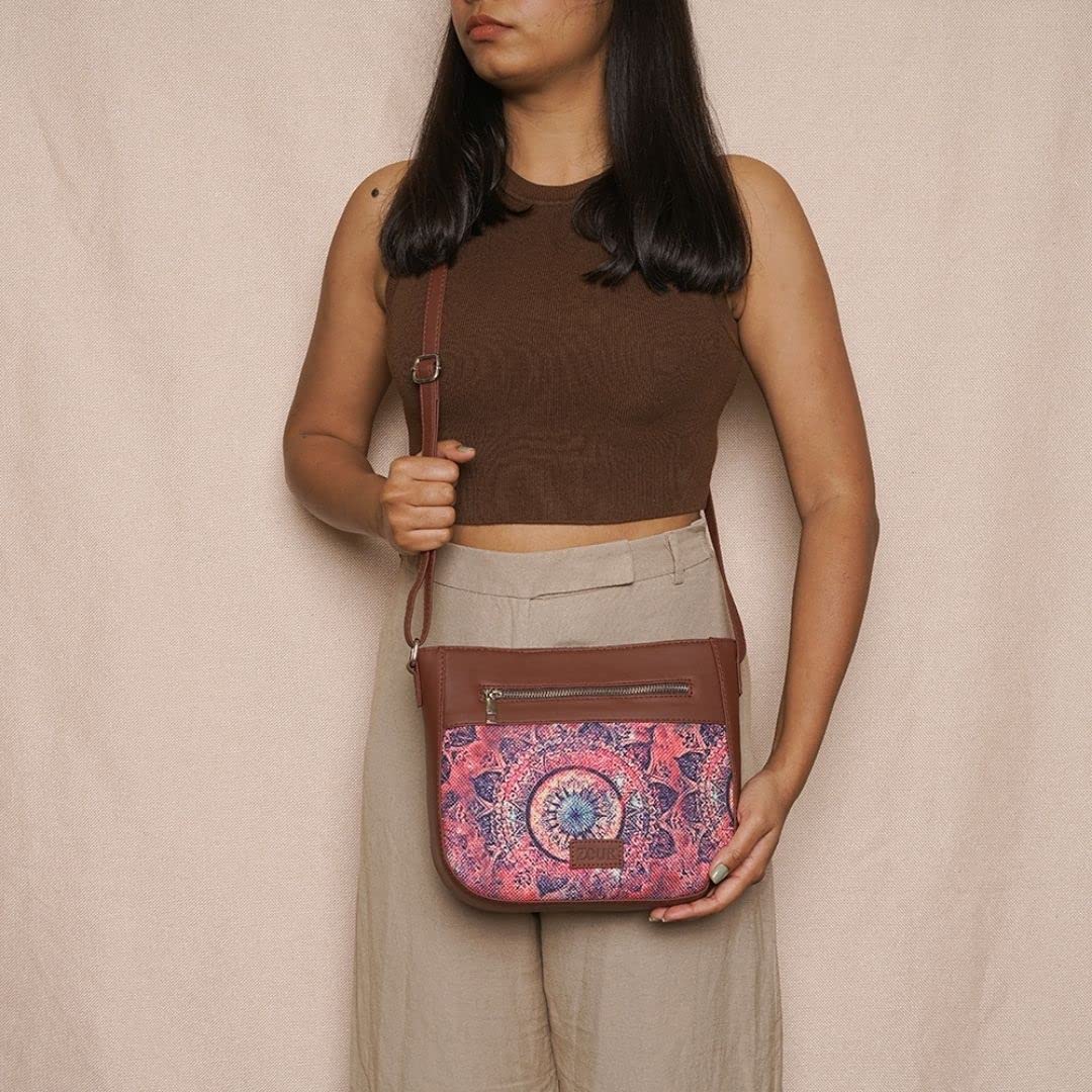ZOUK Women's Handcrafted Pink Chakra Printed U Shaped Sling Bag