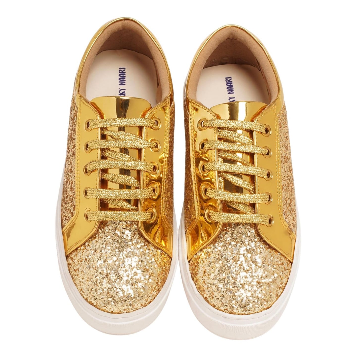 THE QUIRKY NAARI Glitterati Sneakers - Golden for The Luxurious Golden Look | Golden