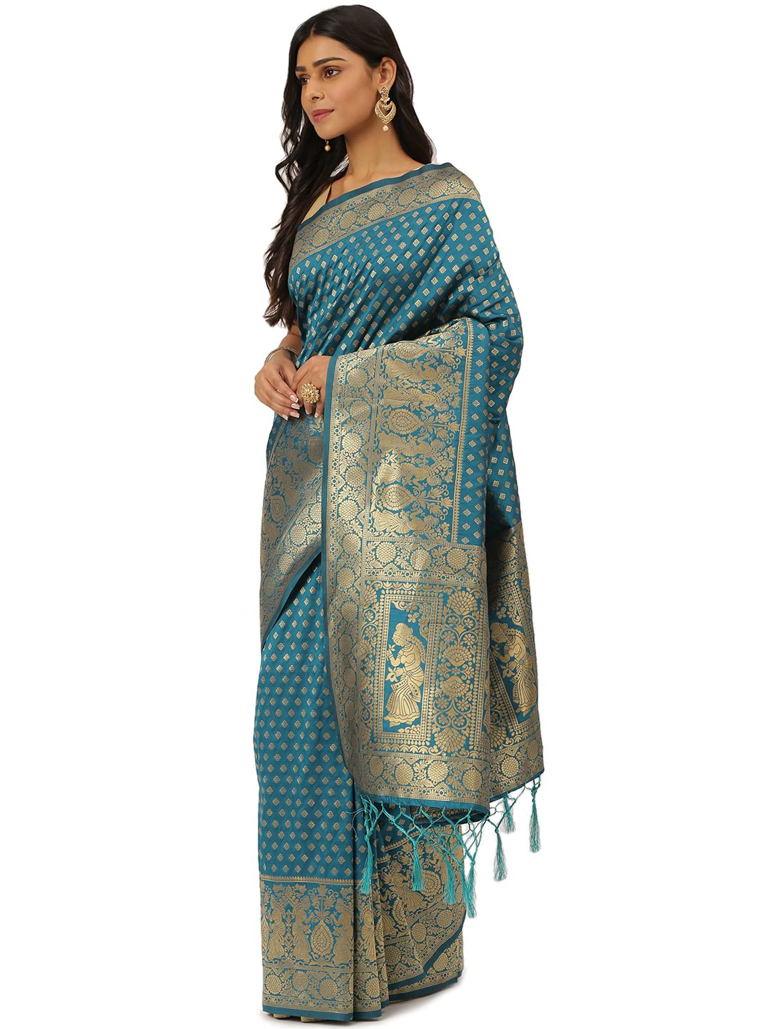 KARAGIRI Womens Banarasi Silk Saree With Blouse Piece Blue Color