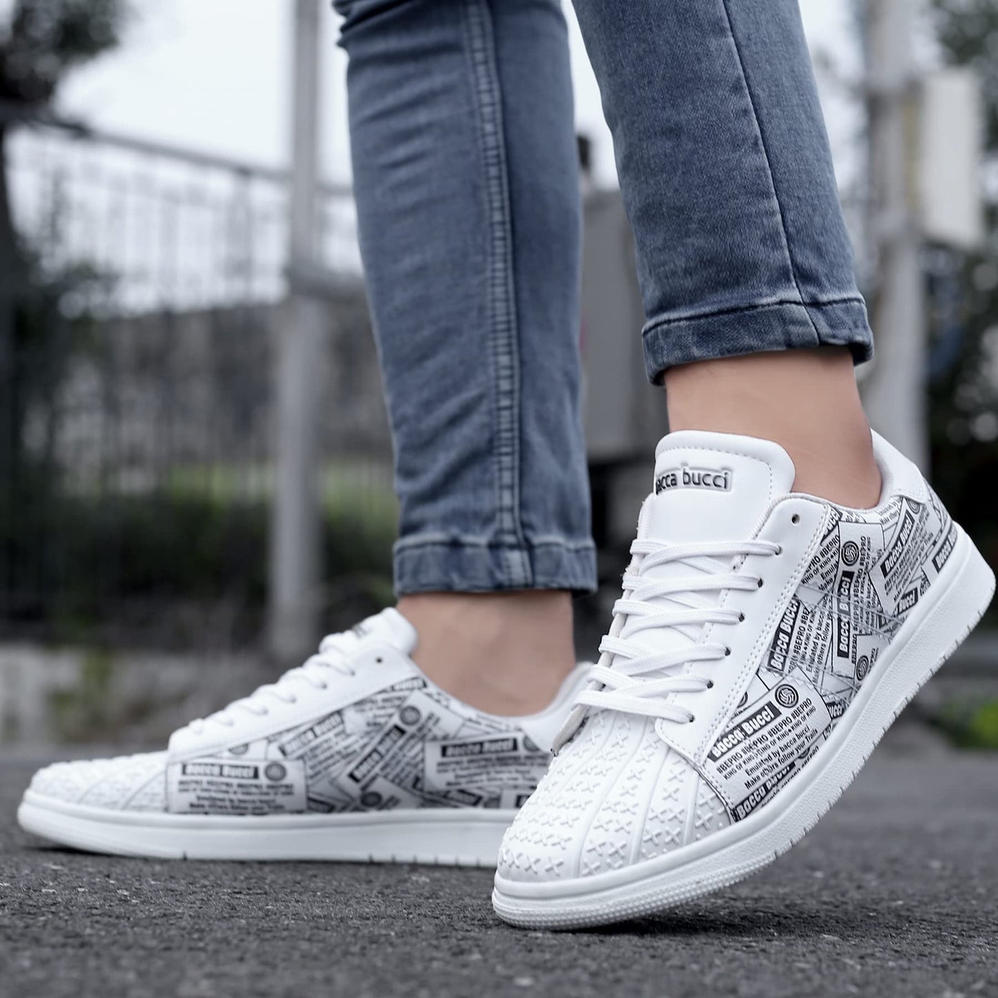 Bacca Bucci Mens Distinct Low-Top Flat White Sneakers Or Casual Shoe With Memory Cushion Footbed For All Day Wear | Model Name: Raven- White, Size Uk7