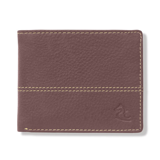KARA Genuine Leather Maroon Wallet for Men - Bifold Contrast Stitch Men's Wallet with 7 Cards Slots