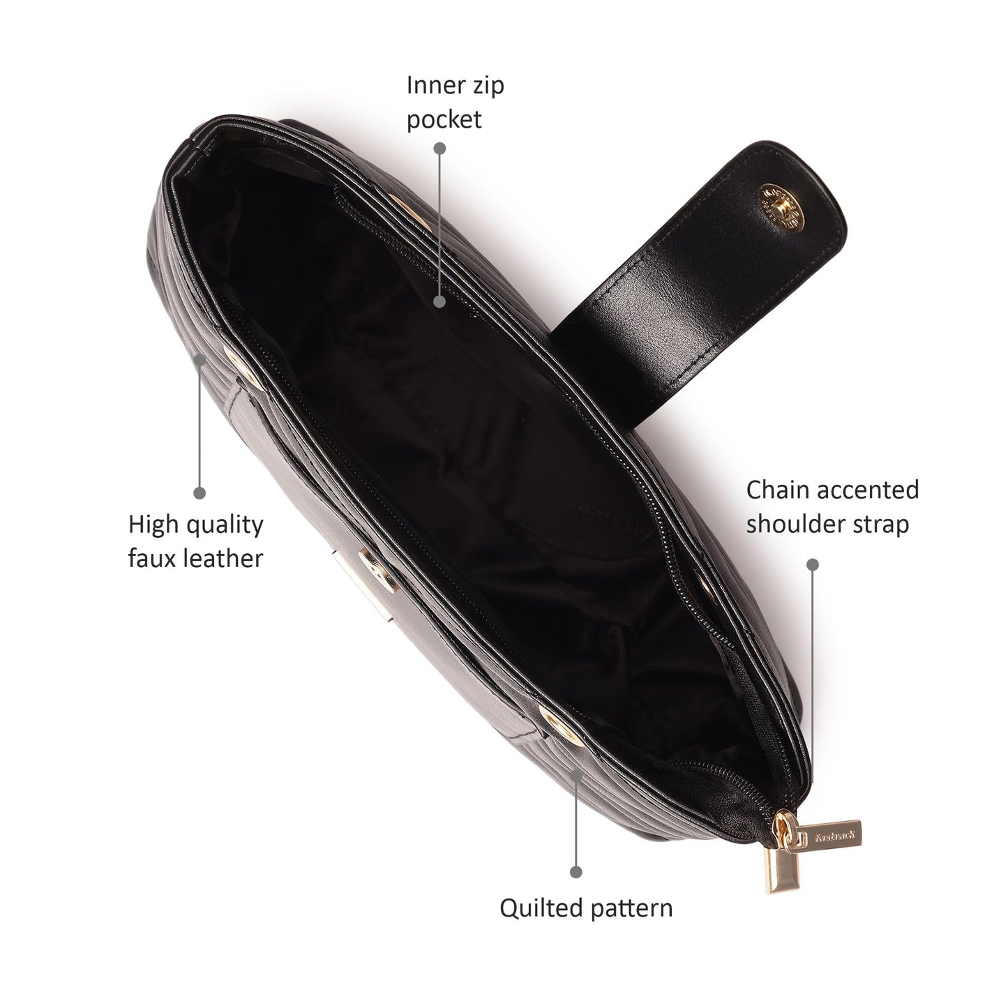 Fastrack Quilted Structured Tote Bag with Semi-Metallic Shoulder Strap for Women, Girls and Ladies