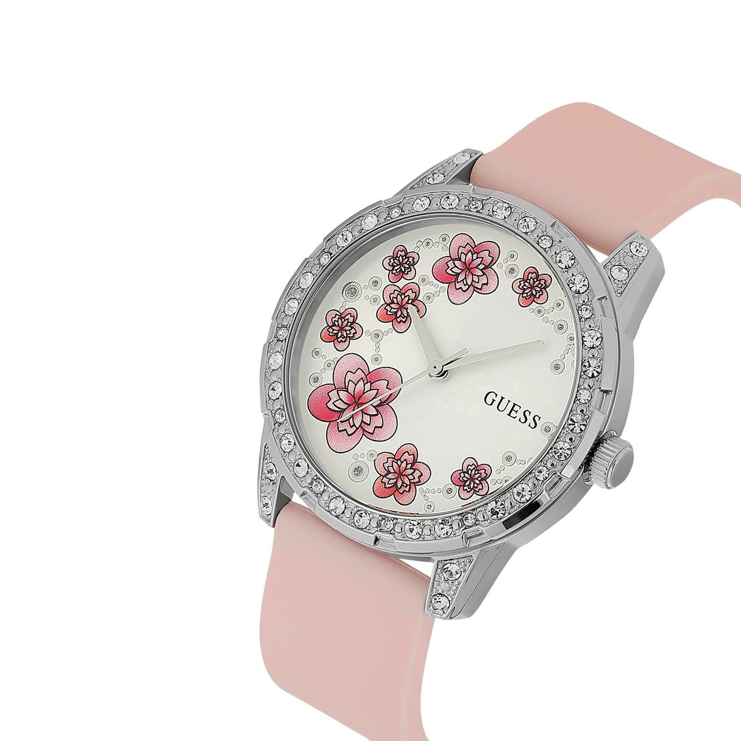 GUESS Silicone Analog Silver Dial Women's Watch-U1399L1M, Band_Pink