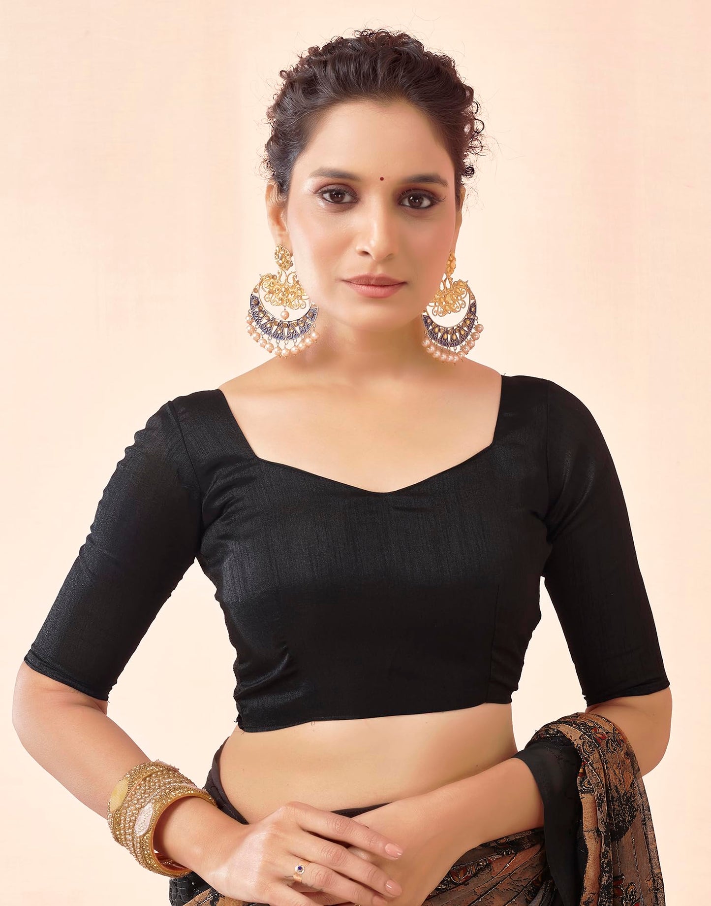 SIRIL Women's Georgette Printed Sequence Work, Saree With Unstitched Blouse Piece (3476S711A_Black)