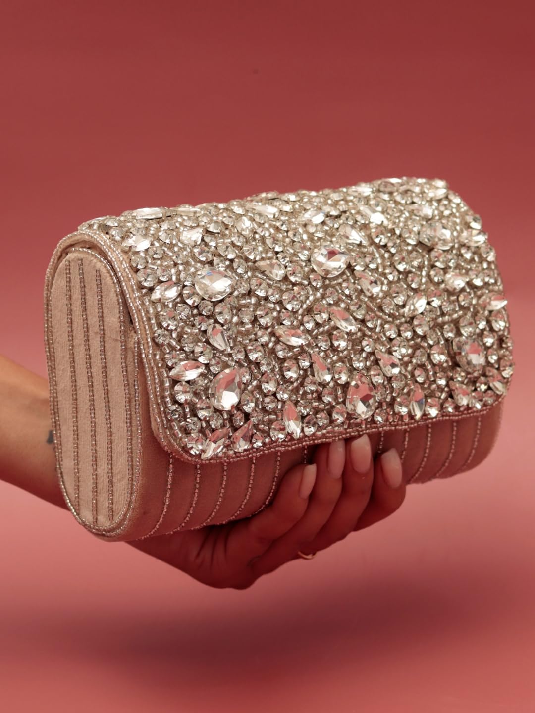 THE TAN CLAN Grace Beige Flap Over Clutch Bag for Women– Elegant Evening Handbag, Stylish Purse, Perfect for Parties, and Special Occasions