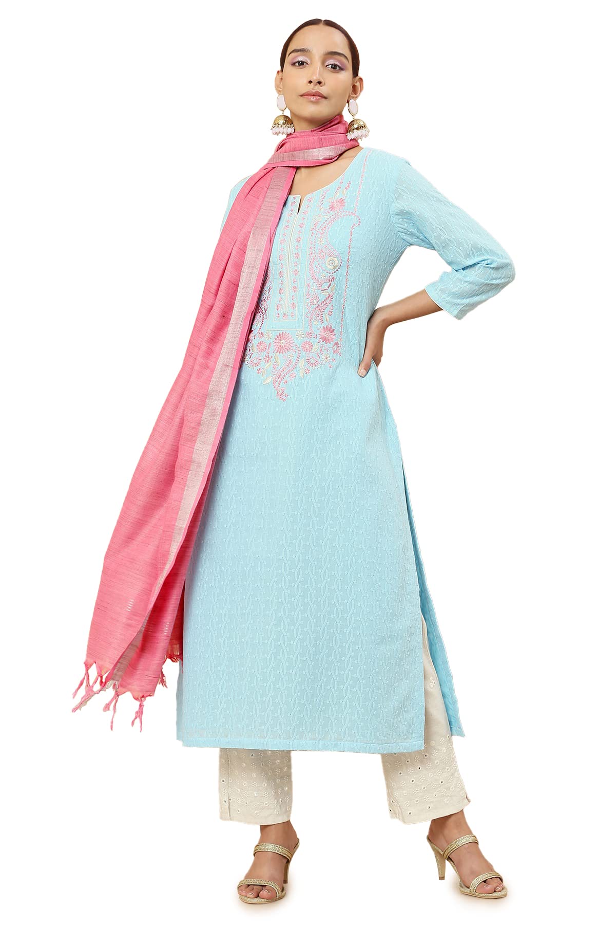 Soch Women Pink Cotton Striped Dupatta