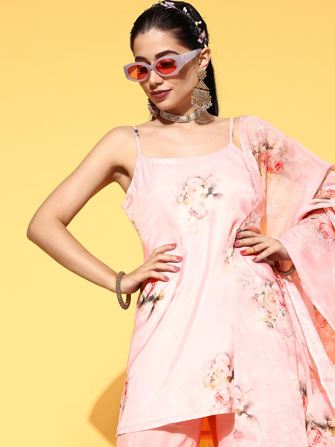 Libas Women's Organza Kurta Set (35044_Peach