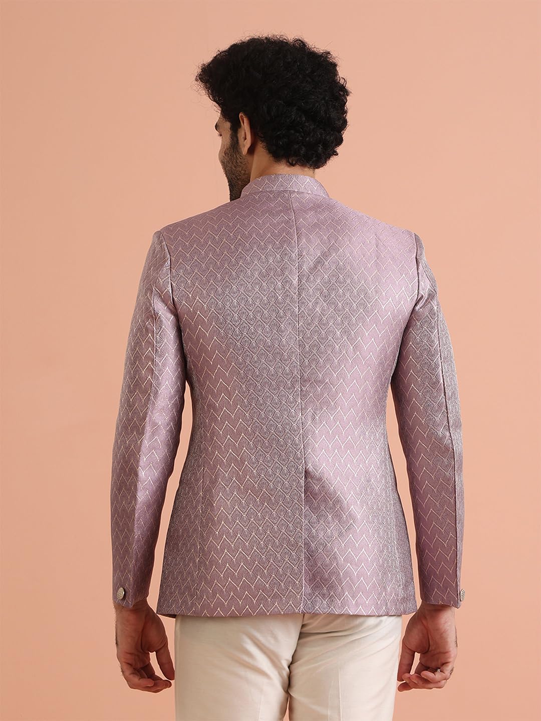 KISAH Men’s Bandhgala & Trouser Set – Textured Silk Blend Jacquard Ethnic Suit for Men – Regular Fit Wedding & Festivals – Dry Clean Only, Lilac, 40