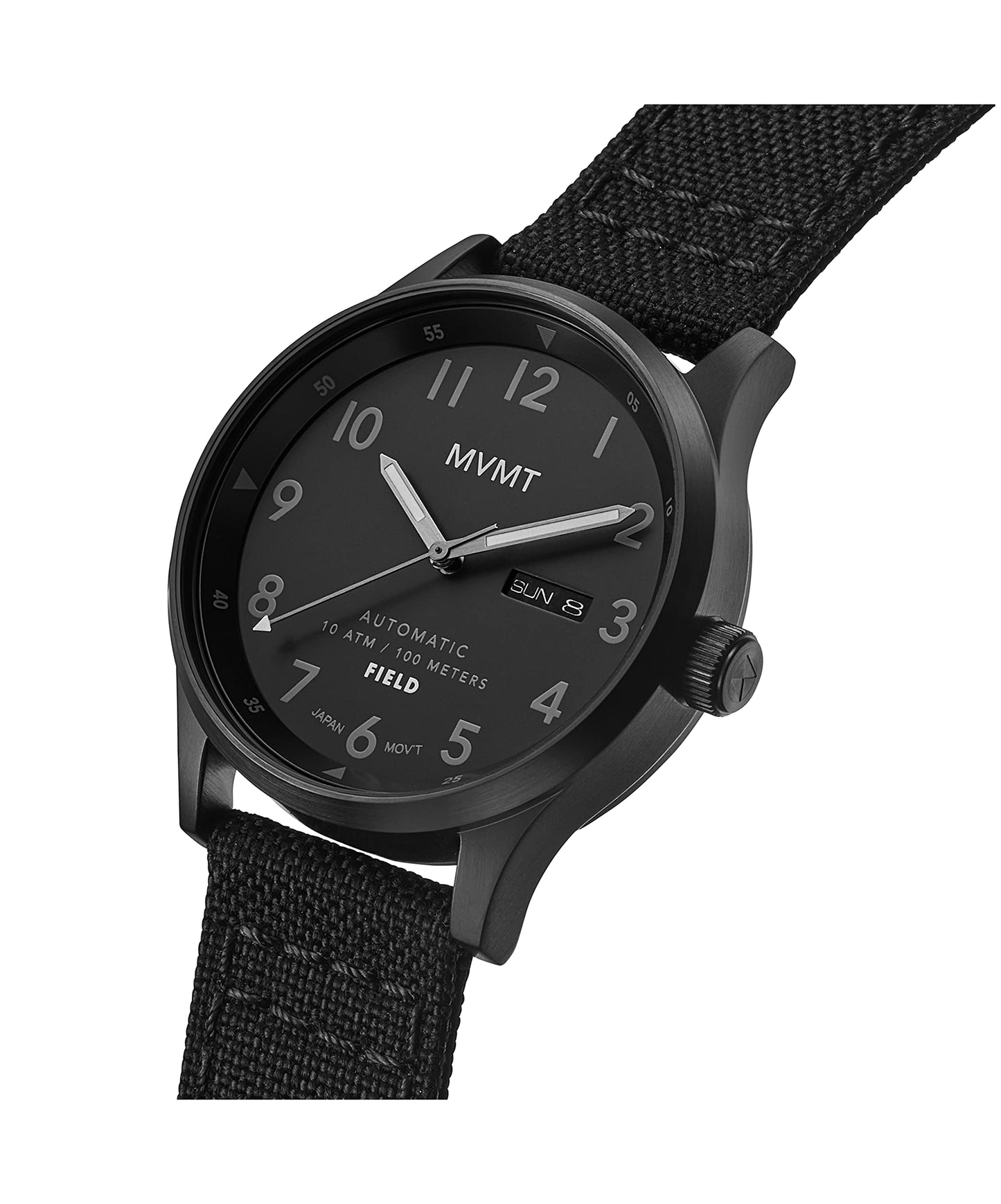 MVMT Nylon Field Automatic Men 42.50 Mm Triple Black Dial Analog Watch, Black Band