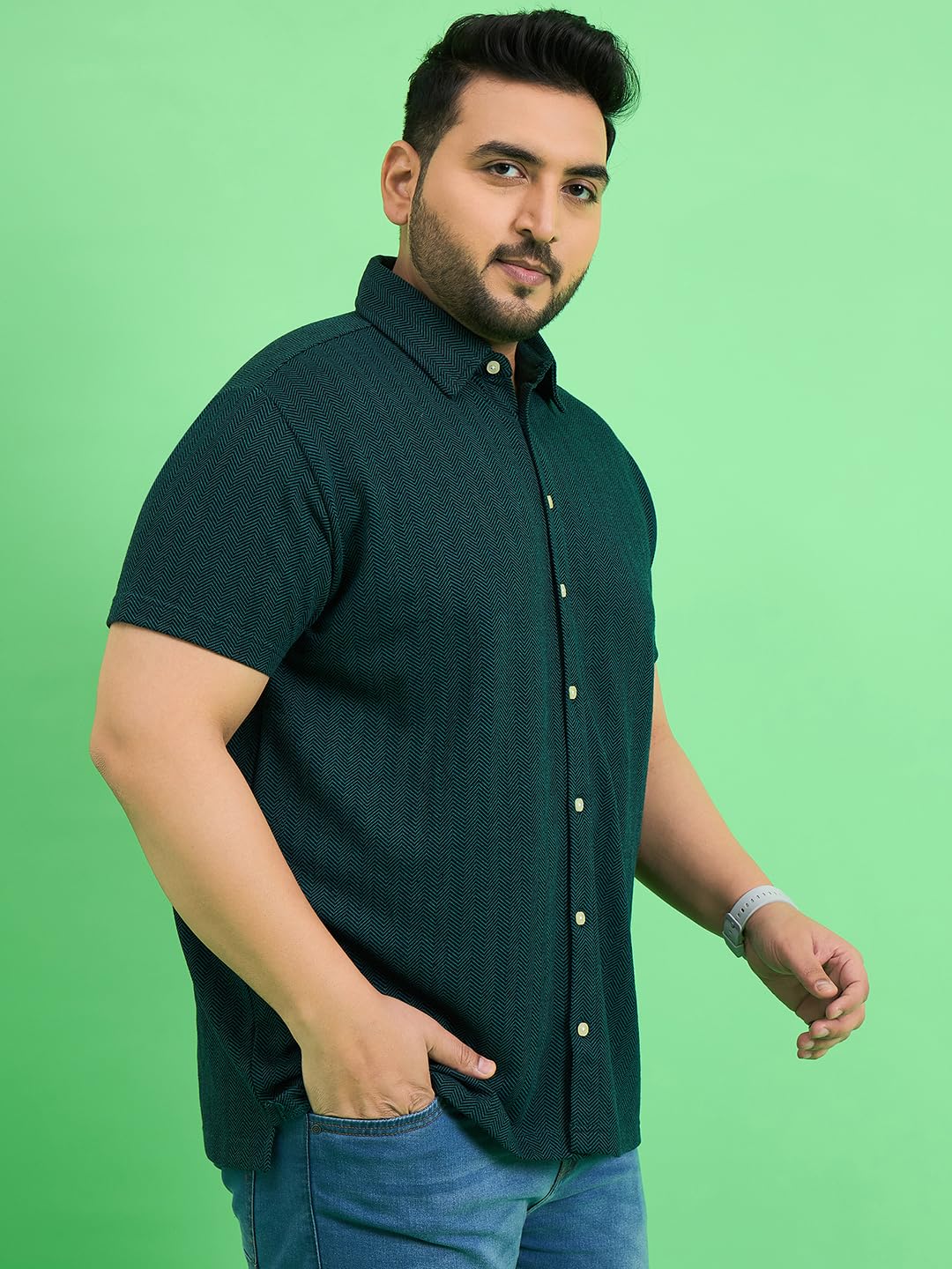 Bigbanana Men's Plus Size Teal Solid Shirt (Vortex,Teal,5XL)