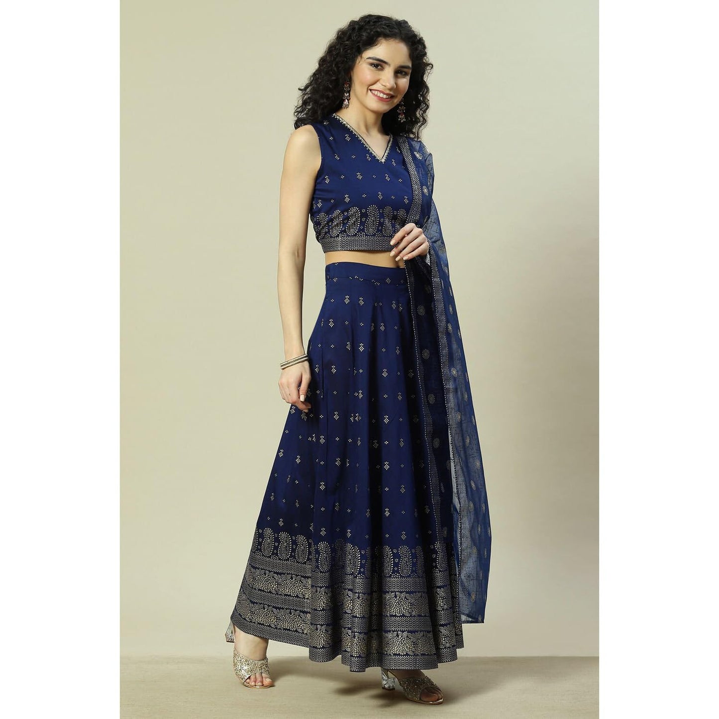 Rangriti Women Indigo Cotton Blend Woven Straight Lehenga Choli Set_36