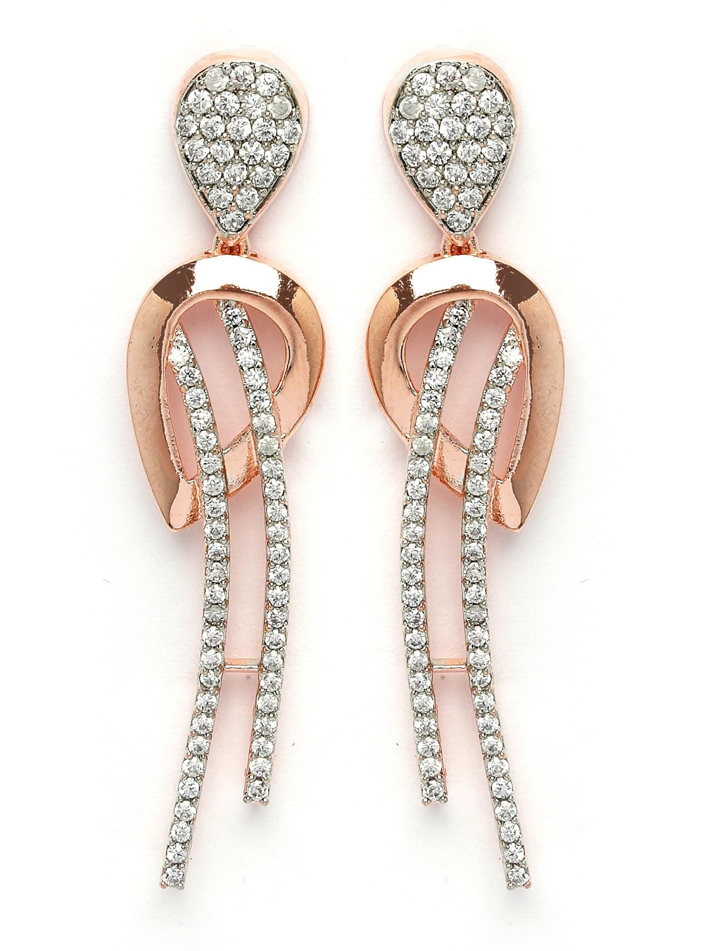 Karatcart Graceful Rose Gold Necklace Set with American Diamond Embellishments and Rhodium Finish