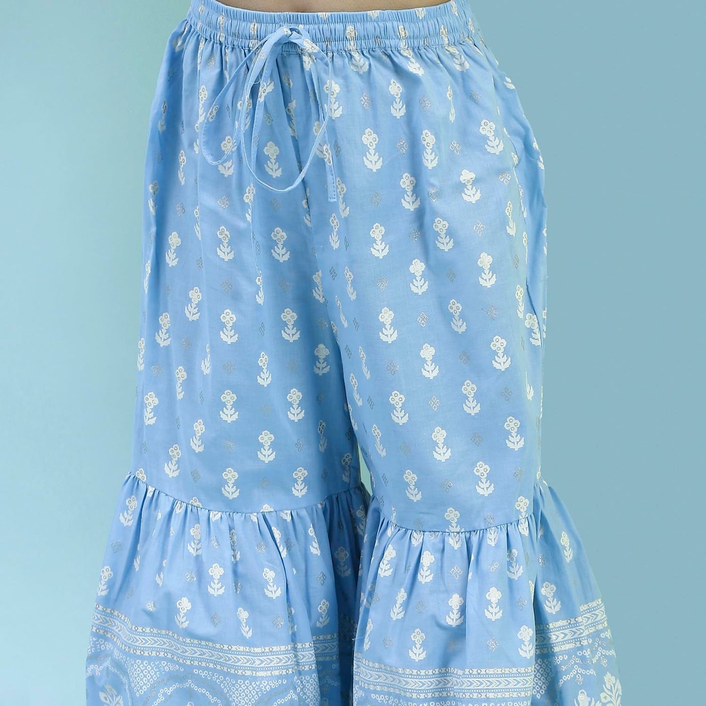 Biba Girl's Cotton Kurta, Bottom (KWFLPRT6425SS25POWBLU_Powder Blue