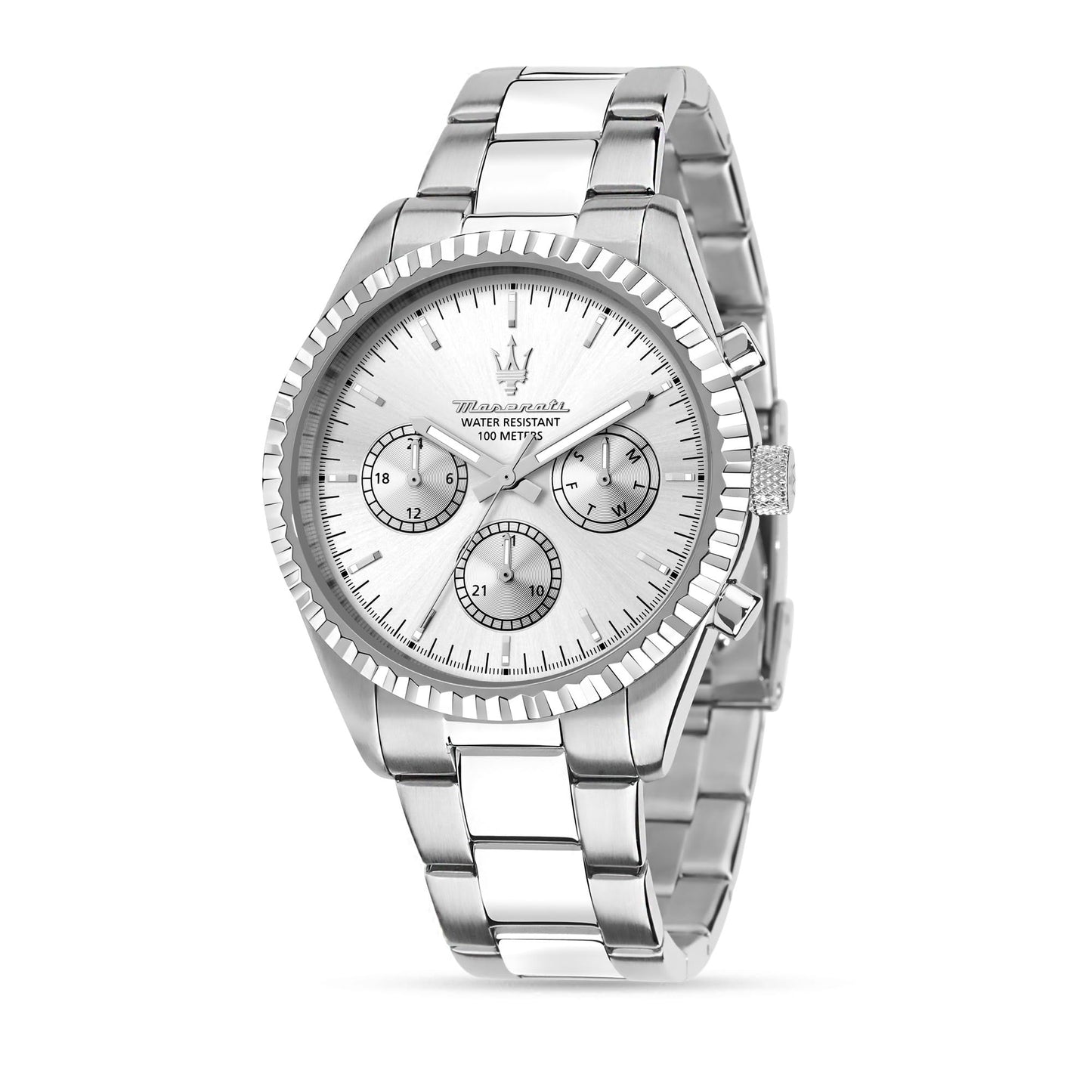 MASERATI Men's Watch, Multifunction, Analogue, 43 mm, COMPETIZIONE Collection - R8853100041, Silver, Sunray, One size, bracelet