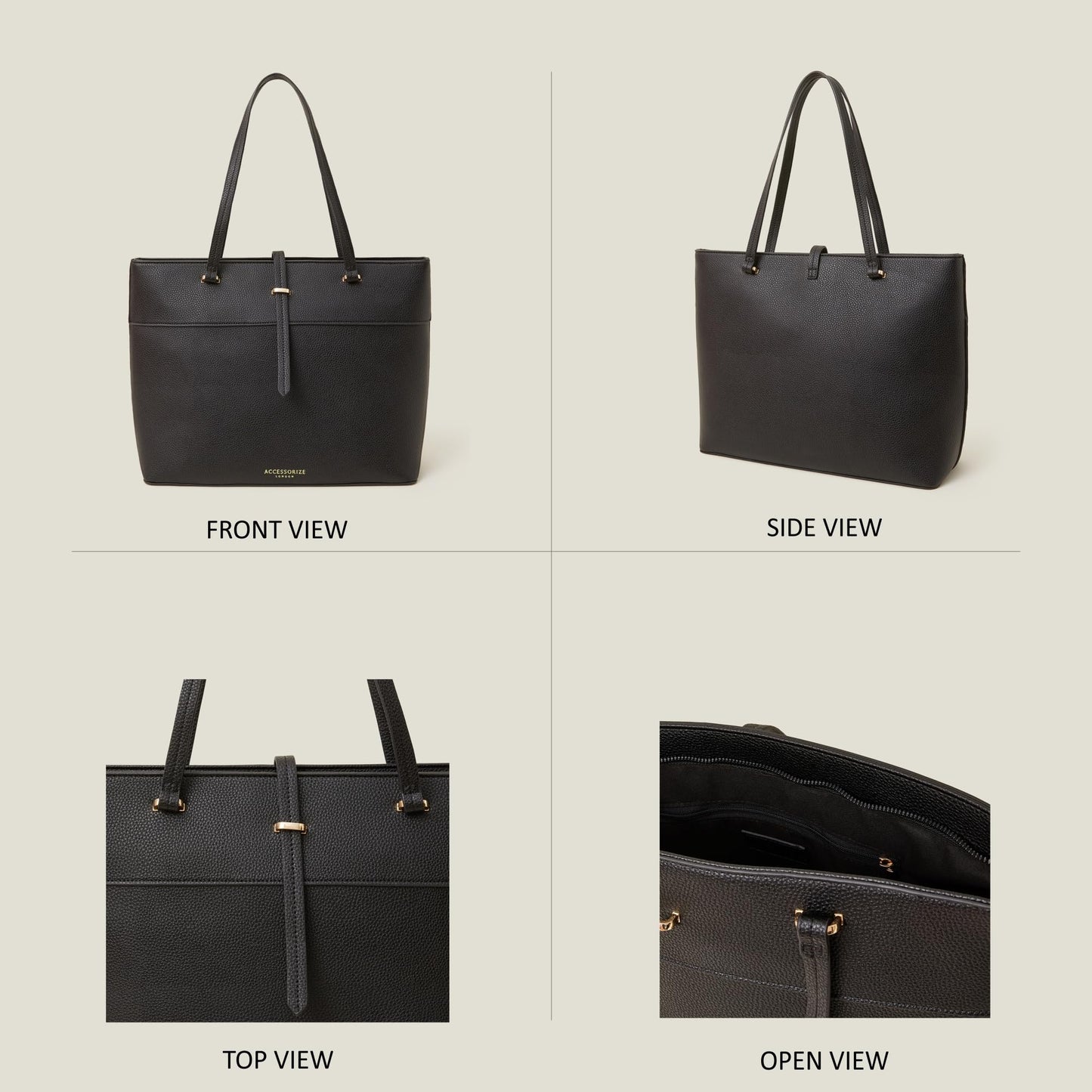 Accessorize London Women's Black Large Faux Leather Tote Bag I Womens Bag| hand bags for women stylish