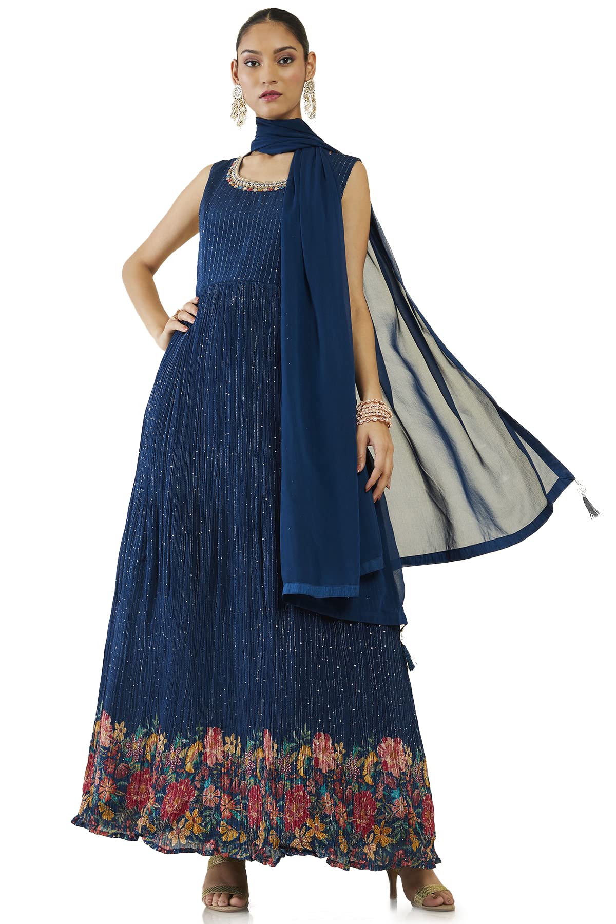 Soch Women Dark Blue Georgette Embroidered Gown (Dark Blue_XL)