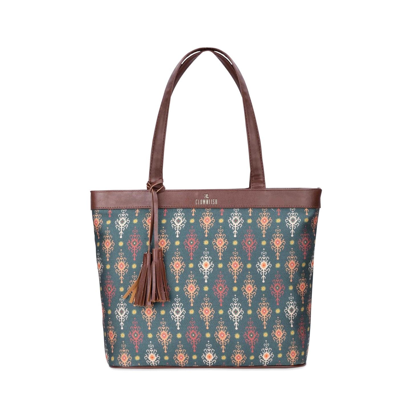 THE CLOWNFISH Casey series 15.6 inch Laptop Bag For Women Printed Handicraft Fabric & Faux Leather Office Bag Briefcase Hand Messenger bag Tote Business Bag (Green)