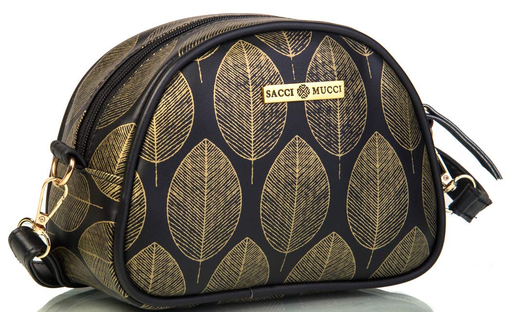 SACCI MUCCI Women's Sling Bag or Women's Cross-body Bags - Luxury Leaf (Black)