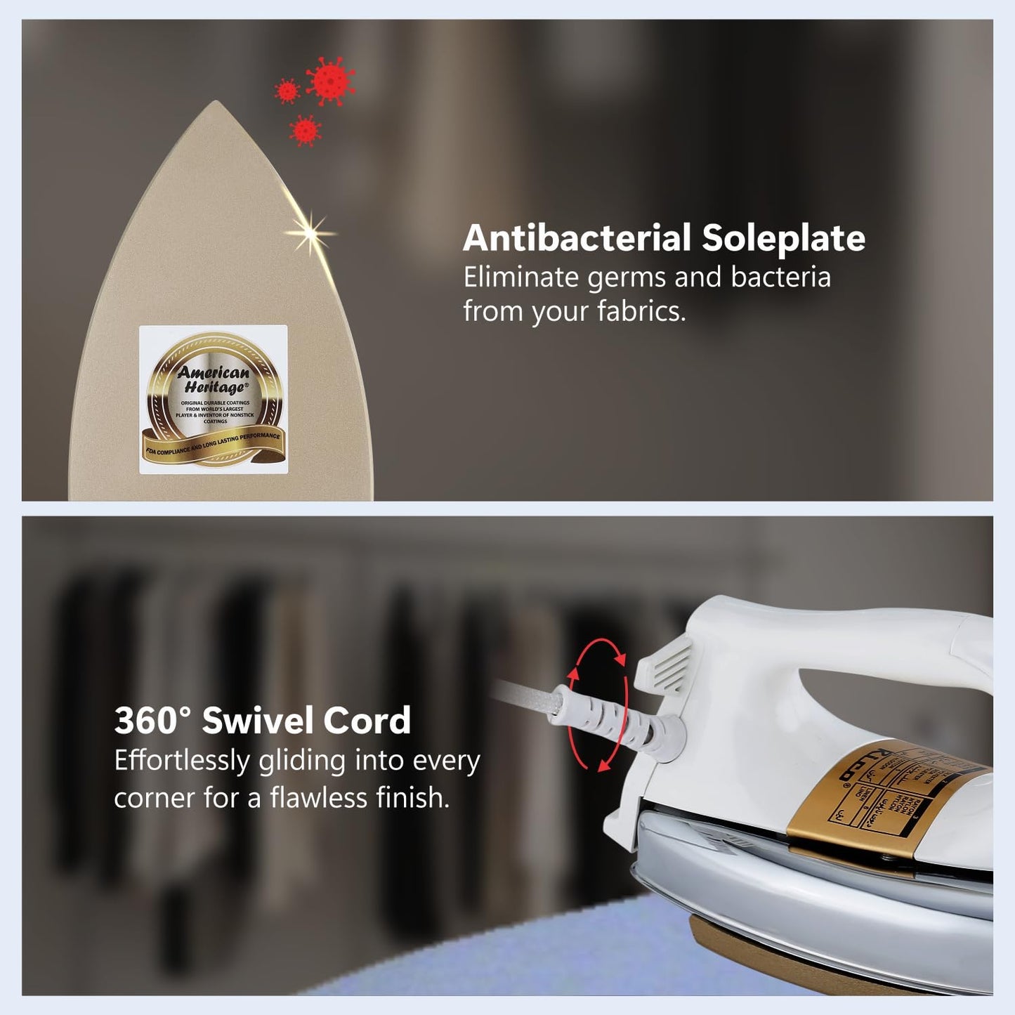 Rico 1000W 1.5KG Heavy Weight Dry Iron With 2 Years Replacement Warranty | Japanese Quick Heat Technology with Advance Sole Plate Iron Press | Shock Proof Iron Box for Clothes | Made In India - AI11