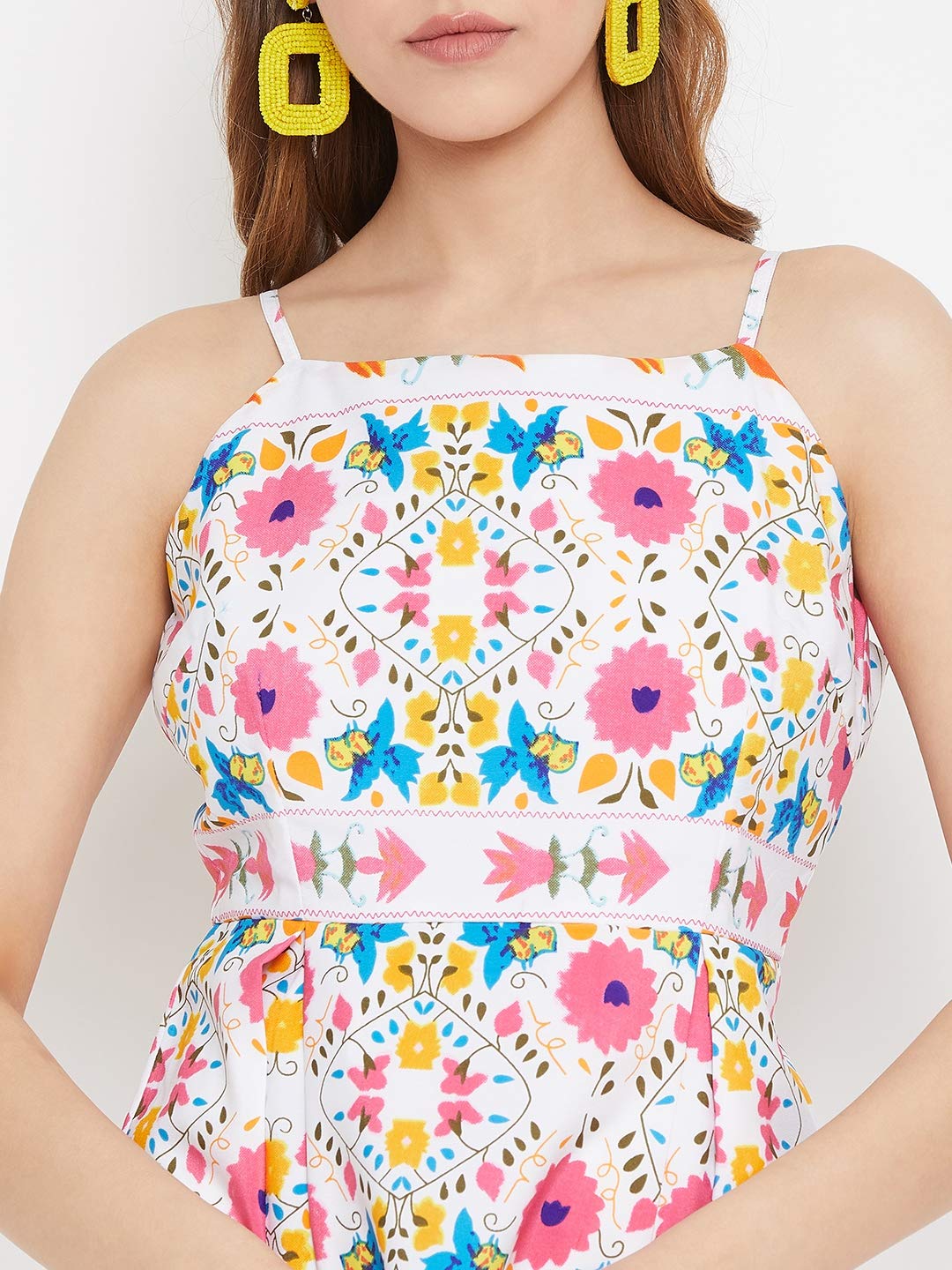 Berrylush White Floral Print Shoulder Straps Dress_White_X-Large