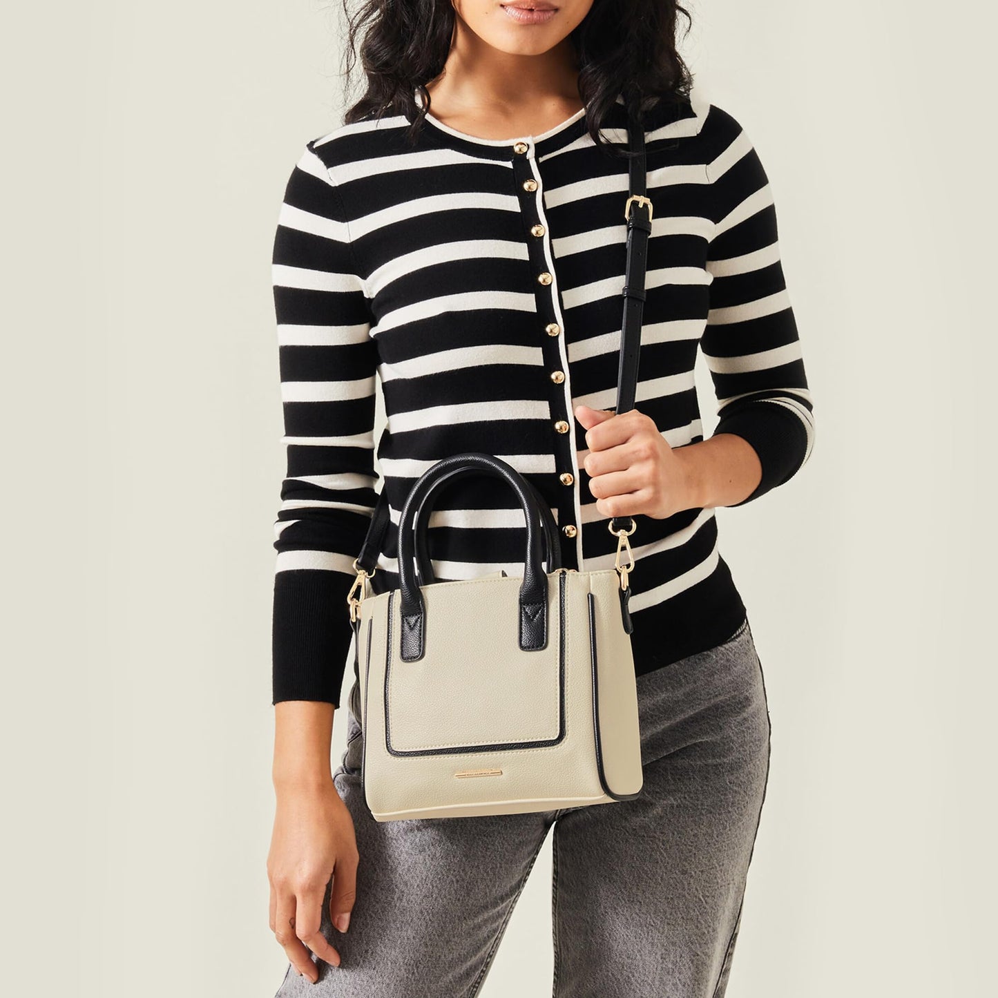 Accessorize London Women's Cream Two-Tone Faux Leather Handbag | hand bags for women stylish medium size | Ladies Purse | Shoulder bag for woman