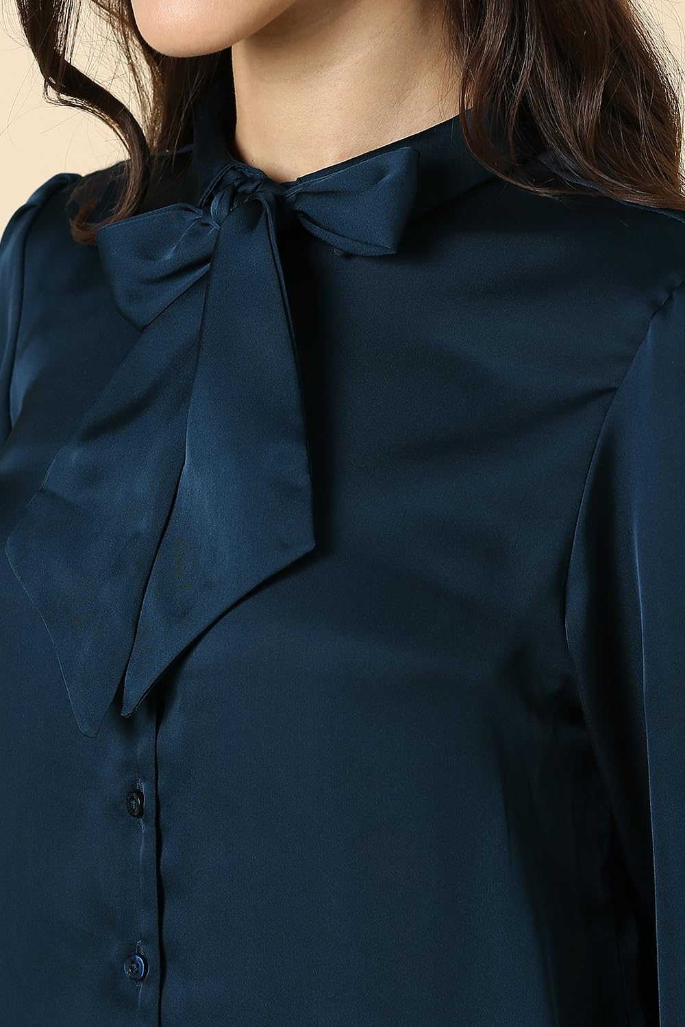 Allen Solly Women's Solid Regular Fit Shirt (AHSFWRGF398397_Navy