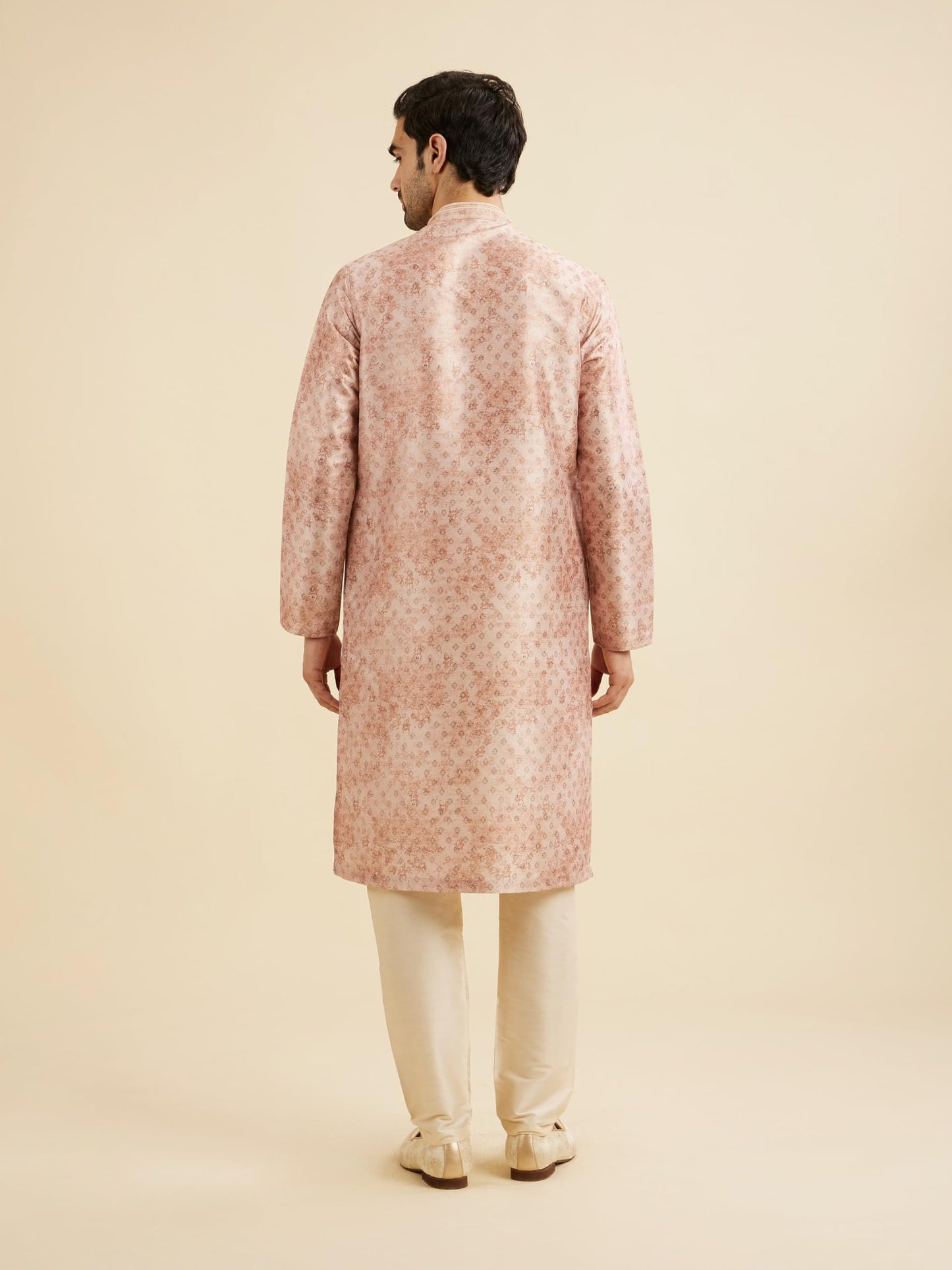 Manyavar Men's Art Silk Printed Kurta Pyjama Set (Peach,XXXL)