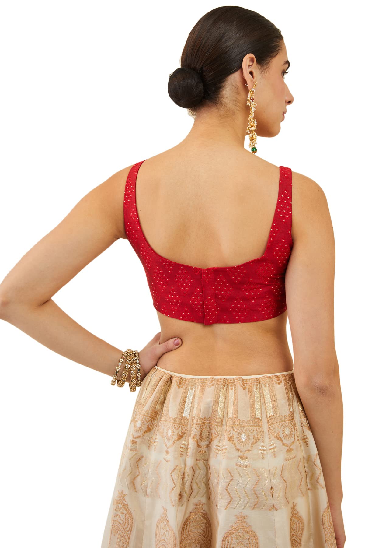 Soch Women Red Art Silk Sleeveless Blouse with Zari Woven Patterns(Red_34)