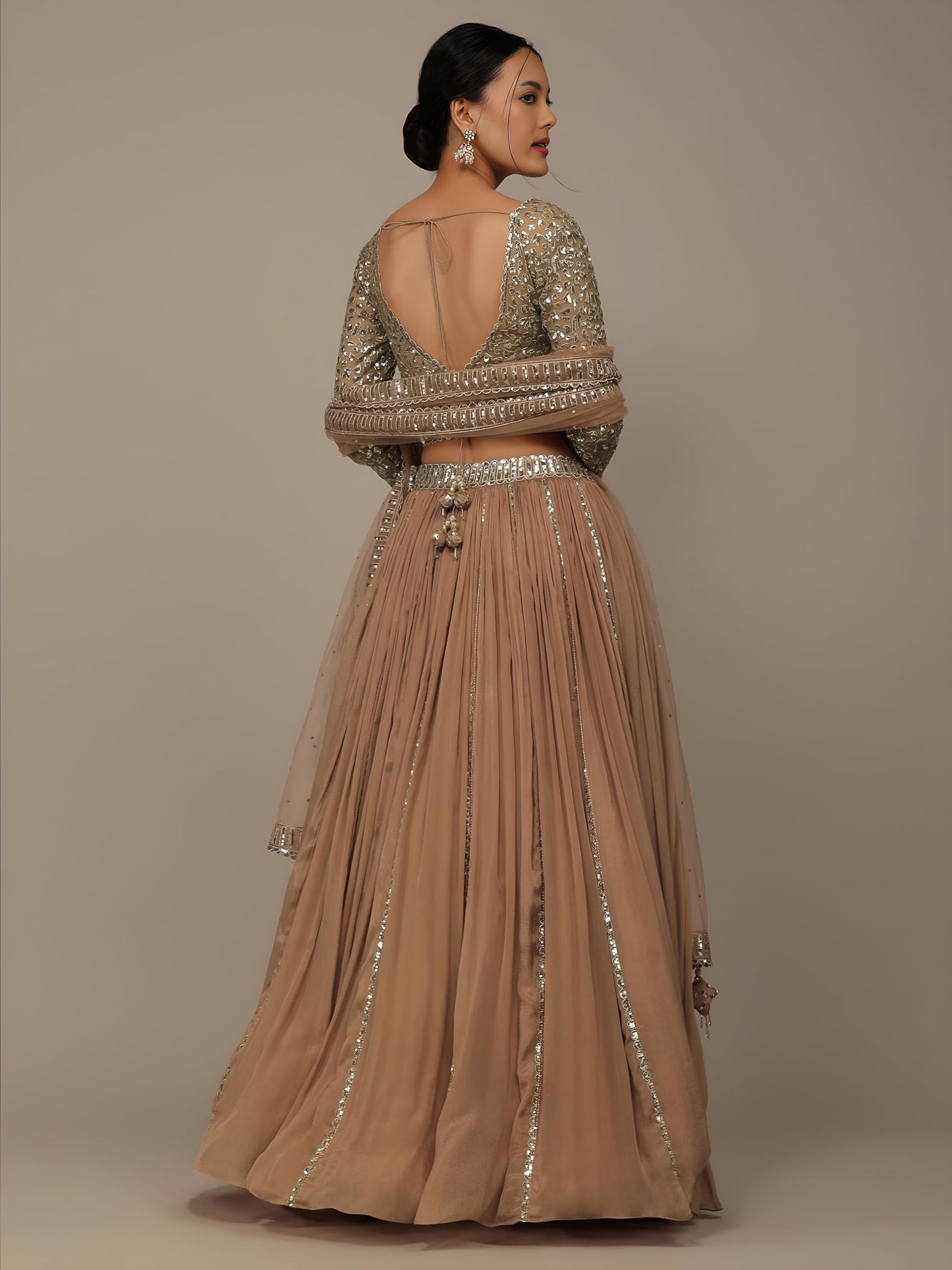 Zeel Clothing Women's Georgette Semi-stitched Sequins Zari Embroidered Lehenga Choli With Dupatta (7090-Beige--Lehenga-Choli-Latest; Free Size) (Beige)