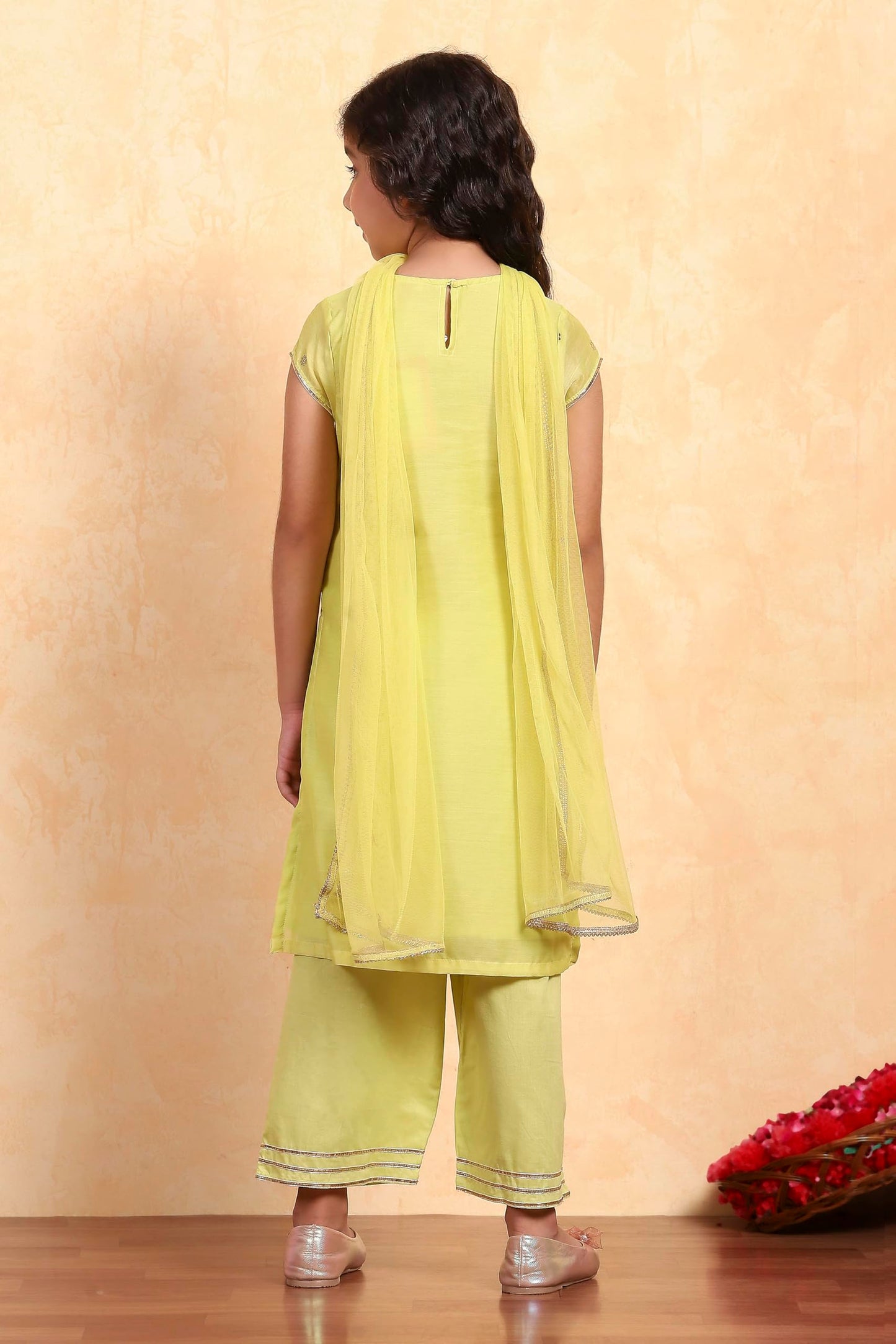 Biba Girl's Polyester Kurta Set (KW5222ESS25LMYL