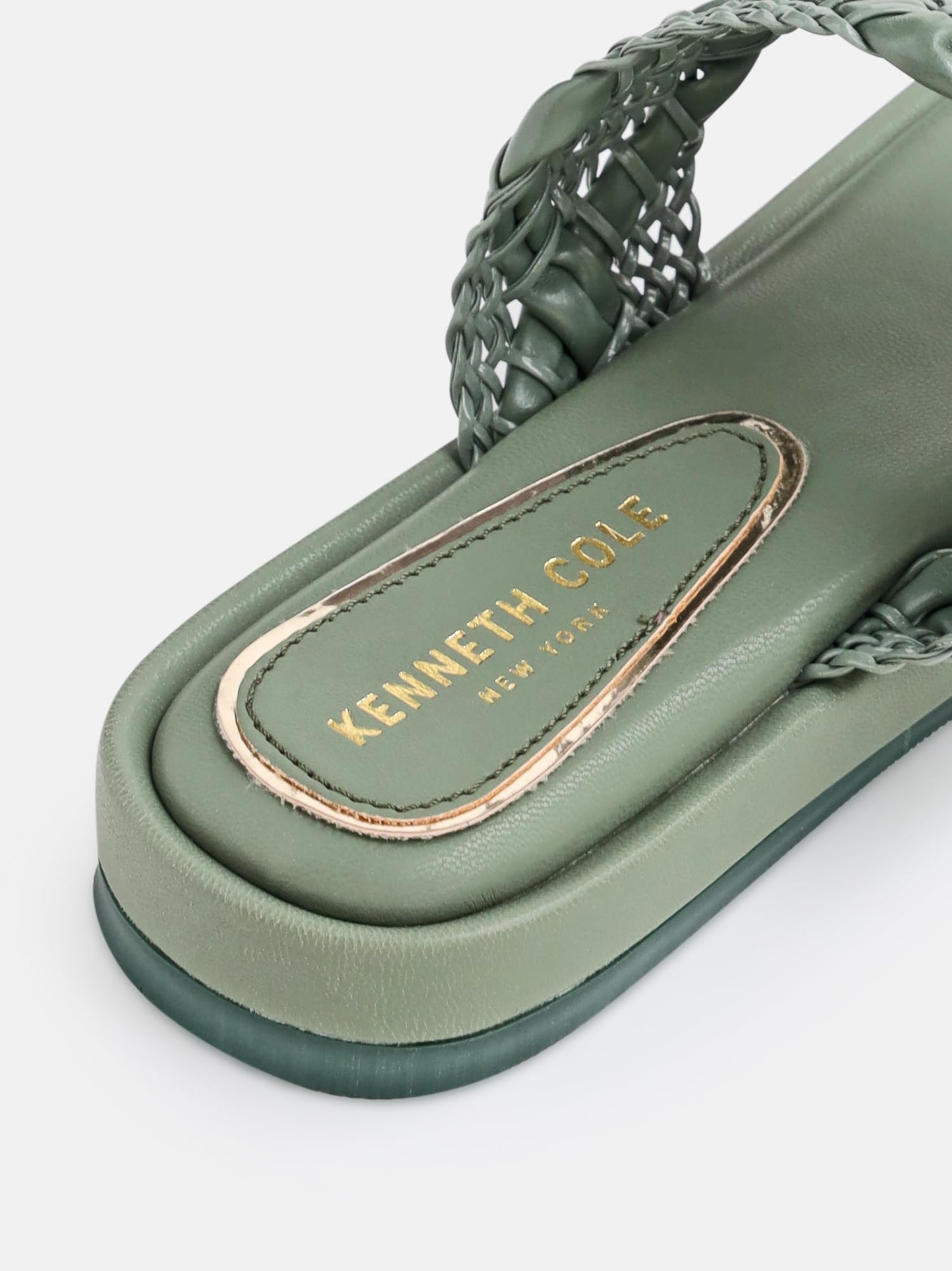 KENNETH COLE Women's One Toe Flat Sandal | Synthetic | Woven Strap, Cushioned Footbed | Green, UK8
