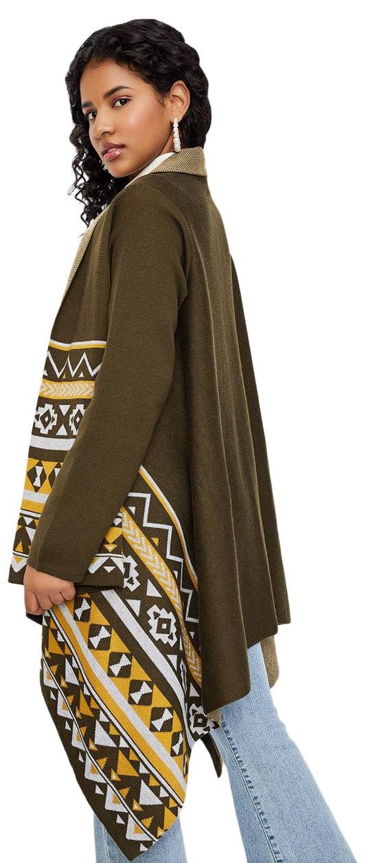 Max Women Argyle Waterfall Shrug (SRG34005OLIVE Green)_M