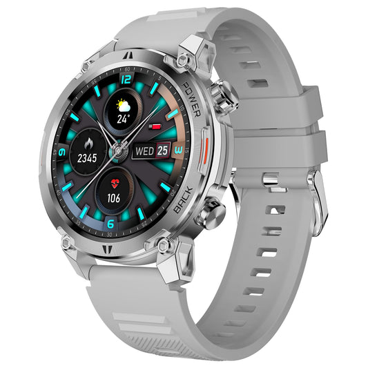 beatXP Terra 1.36” HD Display Bluetooth Calling Rugged Smart Watch, Metal Body, Functional Crown, 366 * 366px, 500 nits, 60Hz Refresh Rate, Always On Display (Iced Silver)