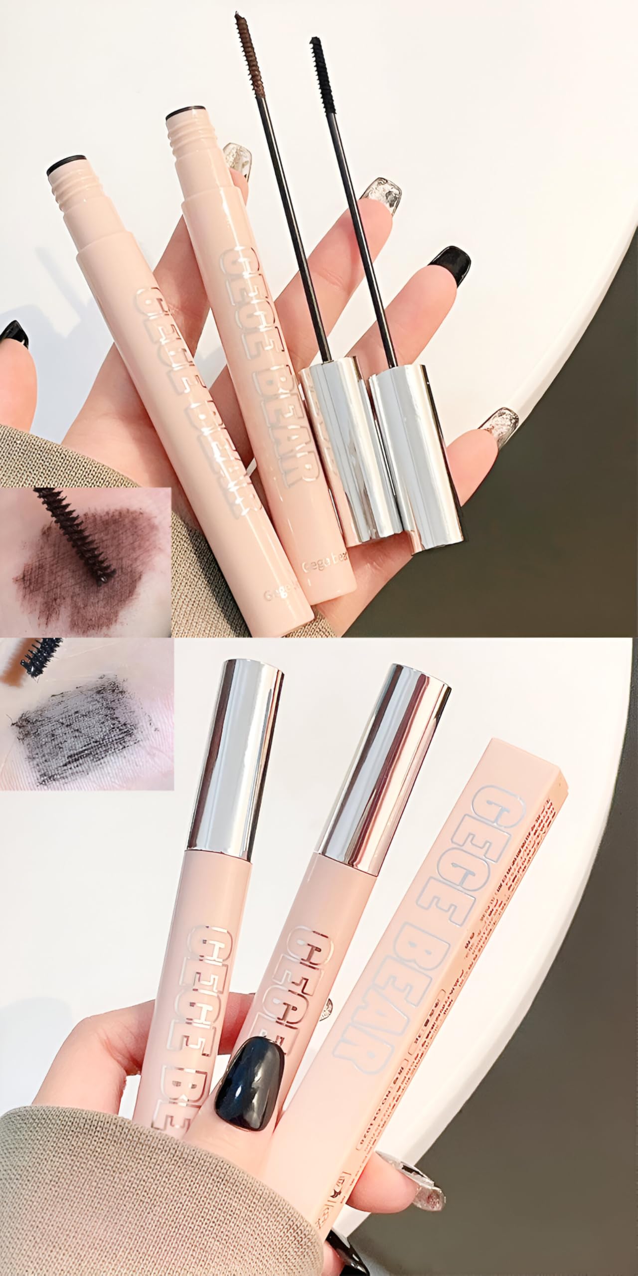 Gege Bear Long & Curl Mascara – Waterproof, Smudge-Proof & Sweat-Resistant | Long-Lasting Lash Lift & Volumizing| Ultra-Lengthening, Clump-Free & Lightweight Formula for Natural & Dramatic Eye Makeup | High-Pigment Black & Brown Mascara for Thick, Defined