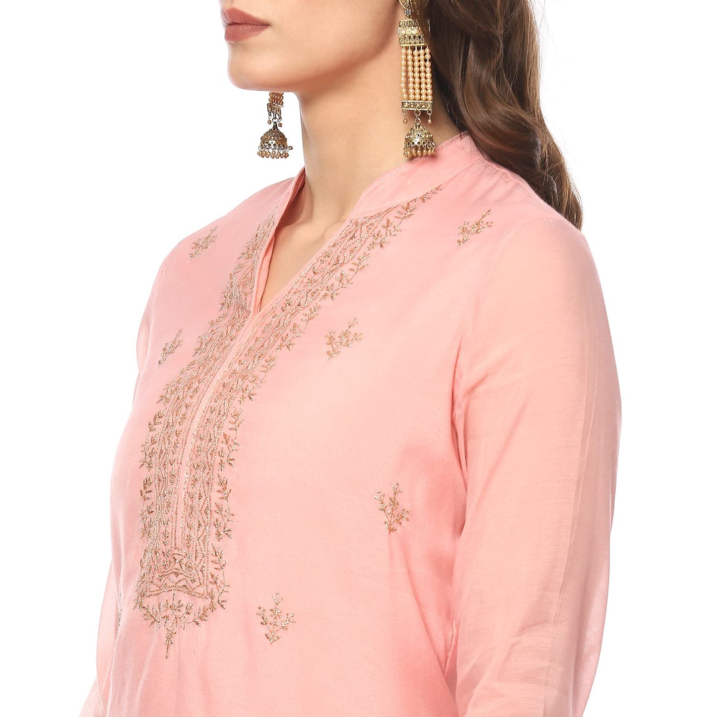 BIBA WOMEN EMBROIDERY NARROW SALWAR KURTA DUPATTA(SKDASSORTED8491_BLUSH PINK_46)