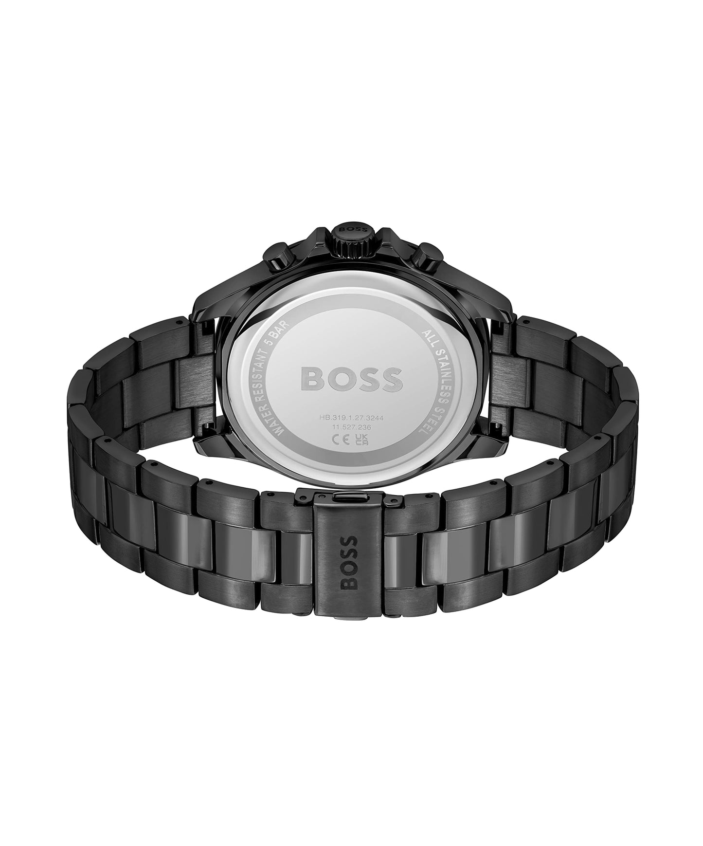 BOSS Troper Qtz Fashion Chrono Grey Round Dial Men's Watch|Ionic Plated Black Steel Material|Black Color Band - 1514058