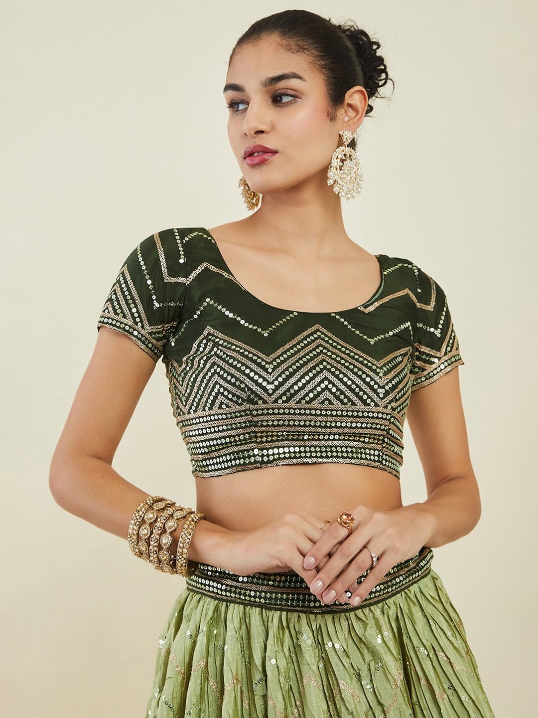 Zeel Clothing Women's Zari & Sequins Embroidered Art Silk Semi-stitched New Lehenga Choli Set With Dupatta (5057-Green-Wedding-Bridal-Latest-Stylish; Free Size)