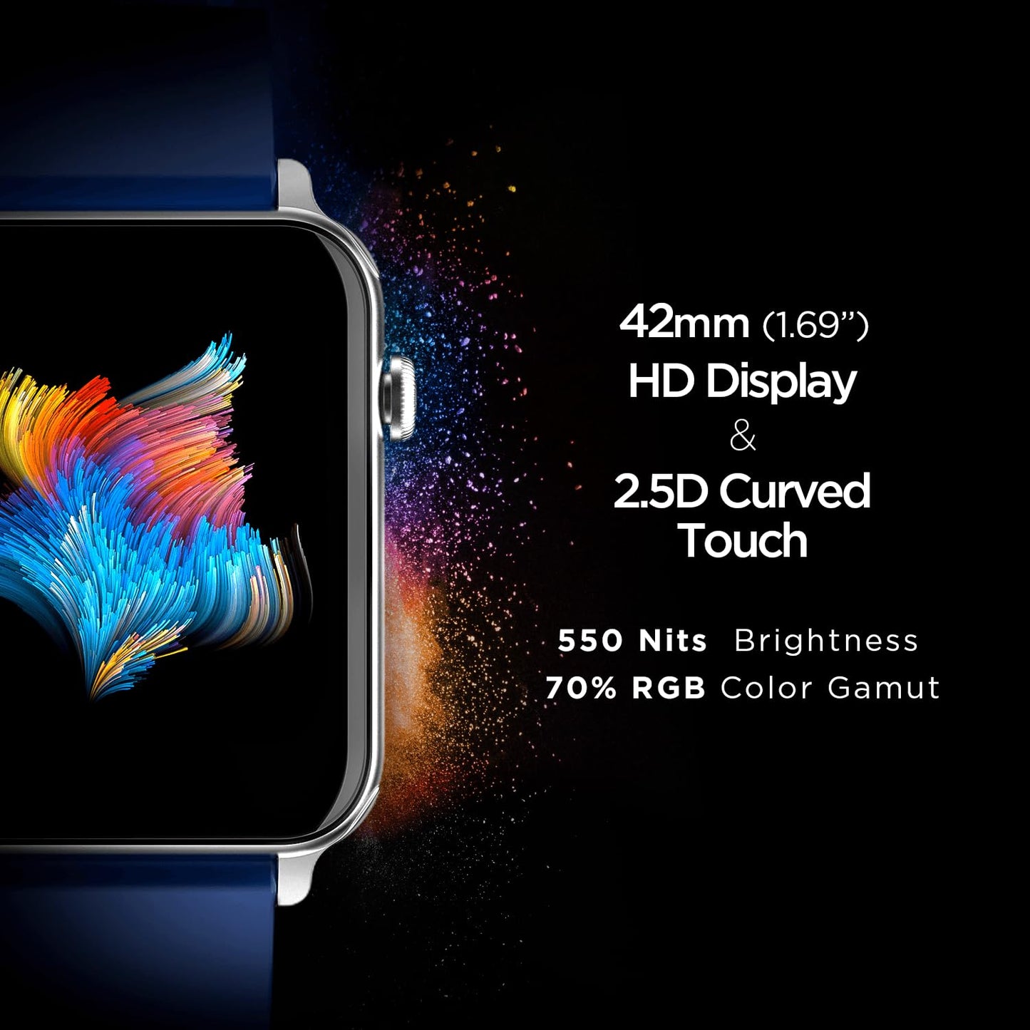 Boat Wave Call Smart Watch w/Bluetooth Calling, 1.69" (4.2 cm) HD Display w/ 550 NITS & 70% Color Gamut, 150+ Watch Faces, Multi-Sport Modes,HR,SpO2, IP68(Royal Blue)