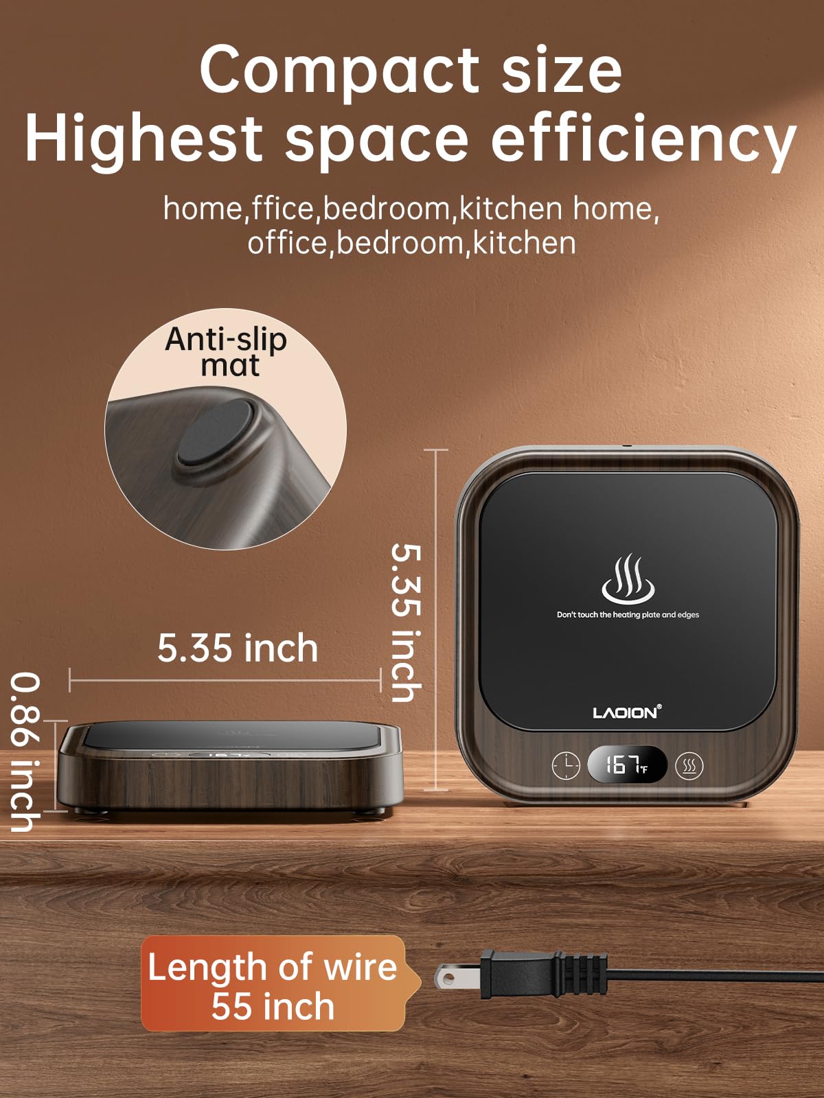 LAOION - 40W Coffee Mug Warmer for Desk with Auto Shut Off, Smart Electric Candle Warmer with 4 Temperature and Time Settings, Coffee Gifts for Drinks, Tea,