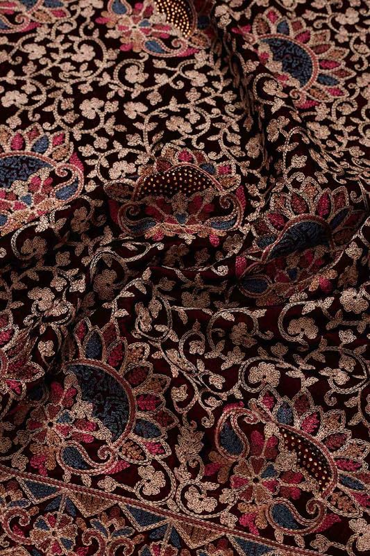 Soch Womens Maroon Velvet Embroidered Dupatta With Thread Work