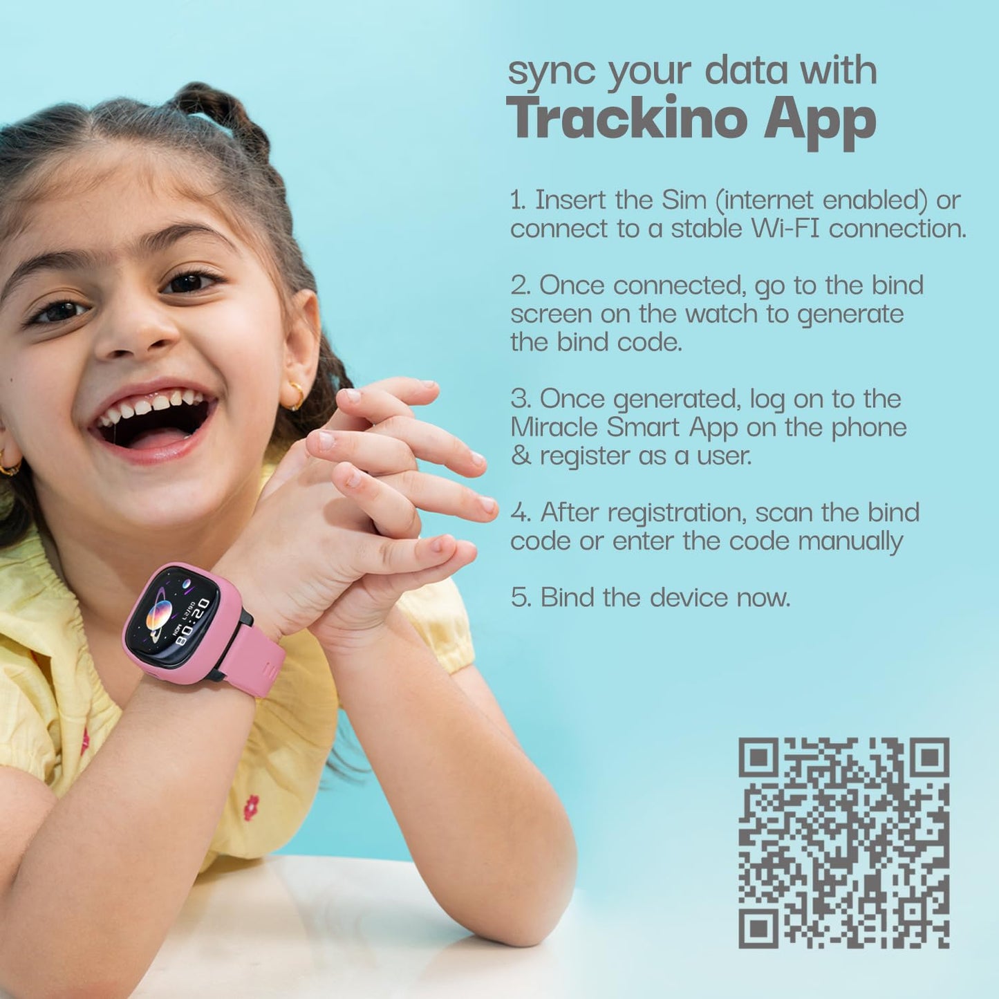 Vibez Smart Watch for Kids – SIM Card, 4G Voice Calling, GPS Location Tracker, Voice Chat, Video Call, Geo-Fencing, SOS Emergency, Health Monitoring Baby Smartwatch & Parental Control (Miracle, Pink)