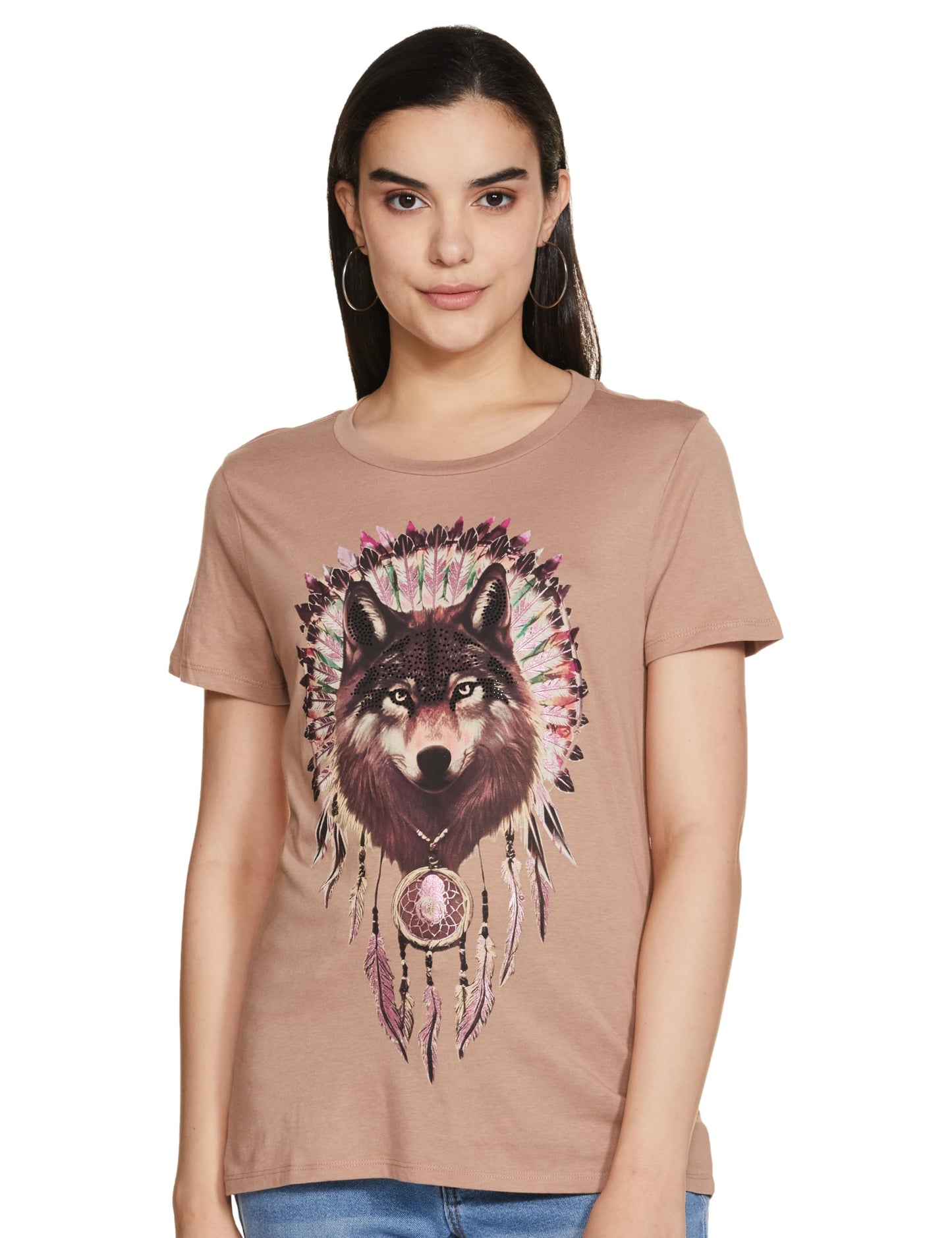 GUESS Women's Regular Fit T-Shirt (W3BI62K9SN1G1DQ_Wet Sand M)