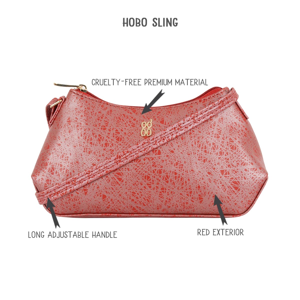 Baggit Women Red Hobo Sling Bag XXS Size | Ladies Stylish Casual Cross Body Purse Handbag