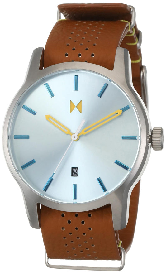 MVMT Classic Ii Qtz Basic Calendar Blue Sunray Round Dial Men's Watch|Tan Leather Material|Grey Color Band - 28000383-D